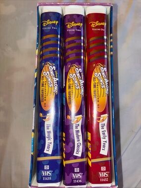 Disney Sing-Along Songs Three-Volume VHS Set - Blue Purple Red Spines
